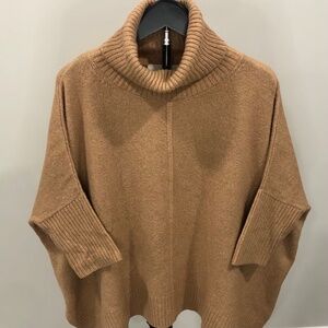 LOFT Camel Turtleneck Poncho Sweater Petite XS